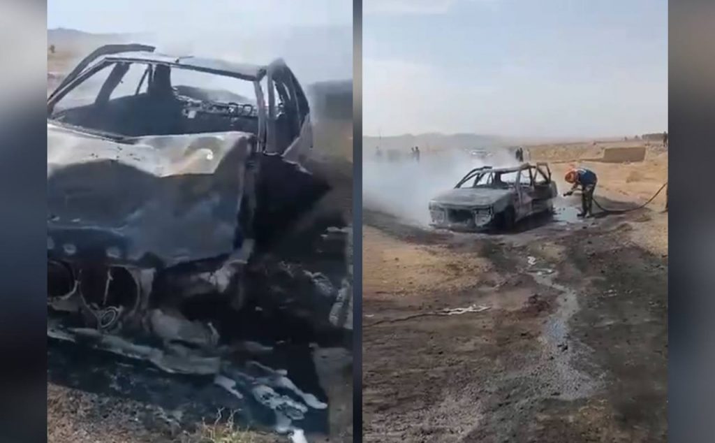 برخورد دو‌ خودرو سوختبر و آتش‌سوزی در پی تعقیب و گریز توسط نیروهای نظامی